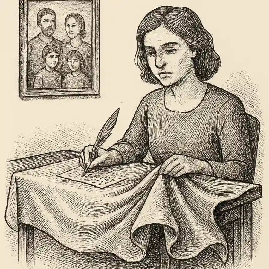 El mantel torcido de las certezas — ilustración Ilustración en grabado sobre El mantel torcido de las certezas