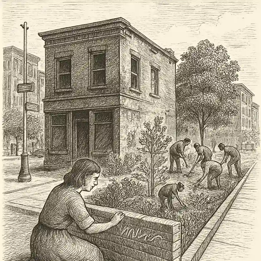 La esquina que todavía puede inventarse — ilustración Ilustración en grabado sobre La esquina que todavía puede inventarse