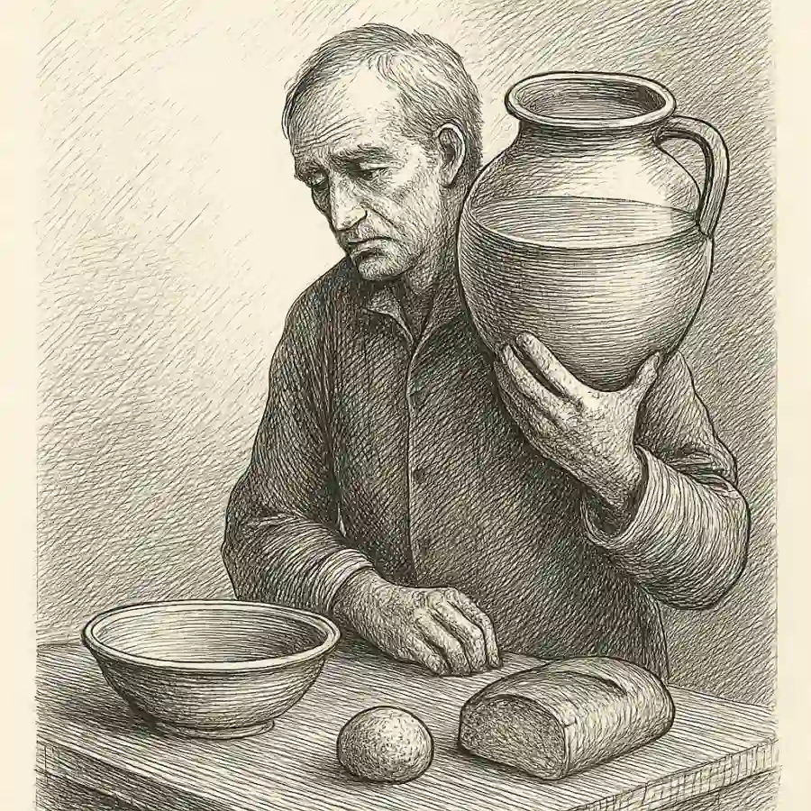 Ilustración en grabado sobre El peso del agua quieta