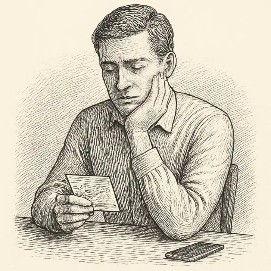 Ilustración en grabado sobre La pausa antes de enviar