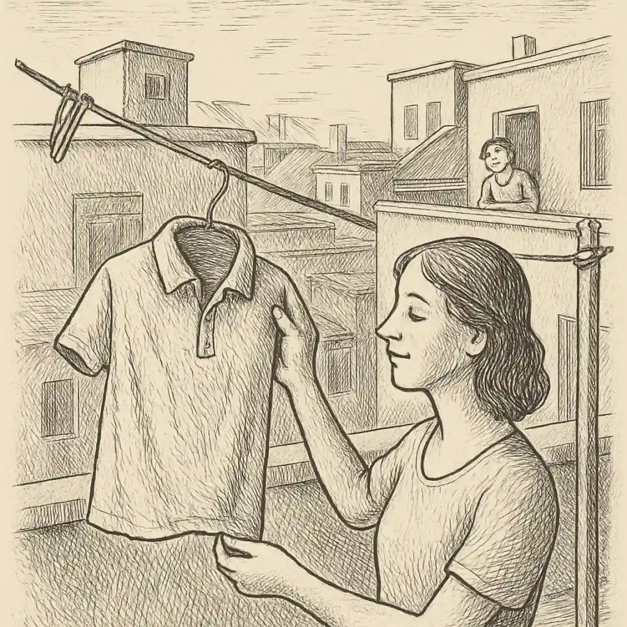 Ilustración en grabado sobre Para quien bajó mi polo antes de la garúa