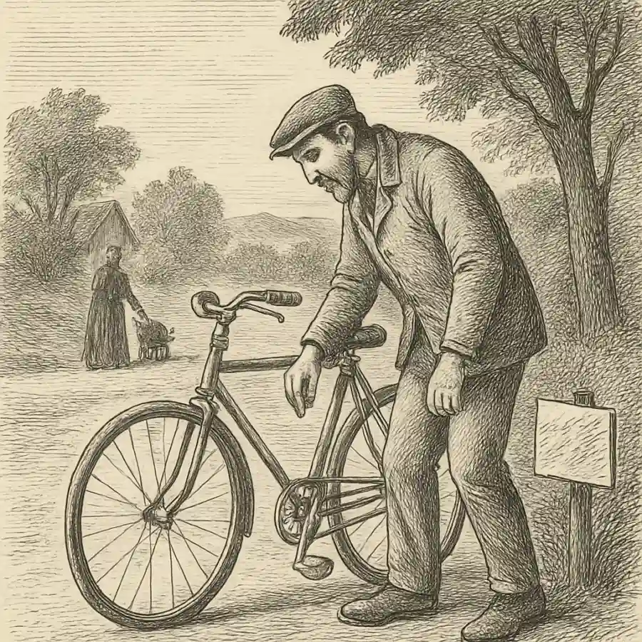 Un pedal fuera de compás — ilustración Ilustración en grabado sobre Un pedal fuera de compás