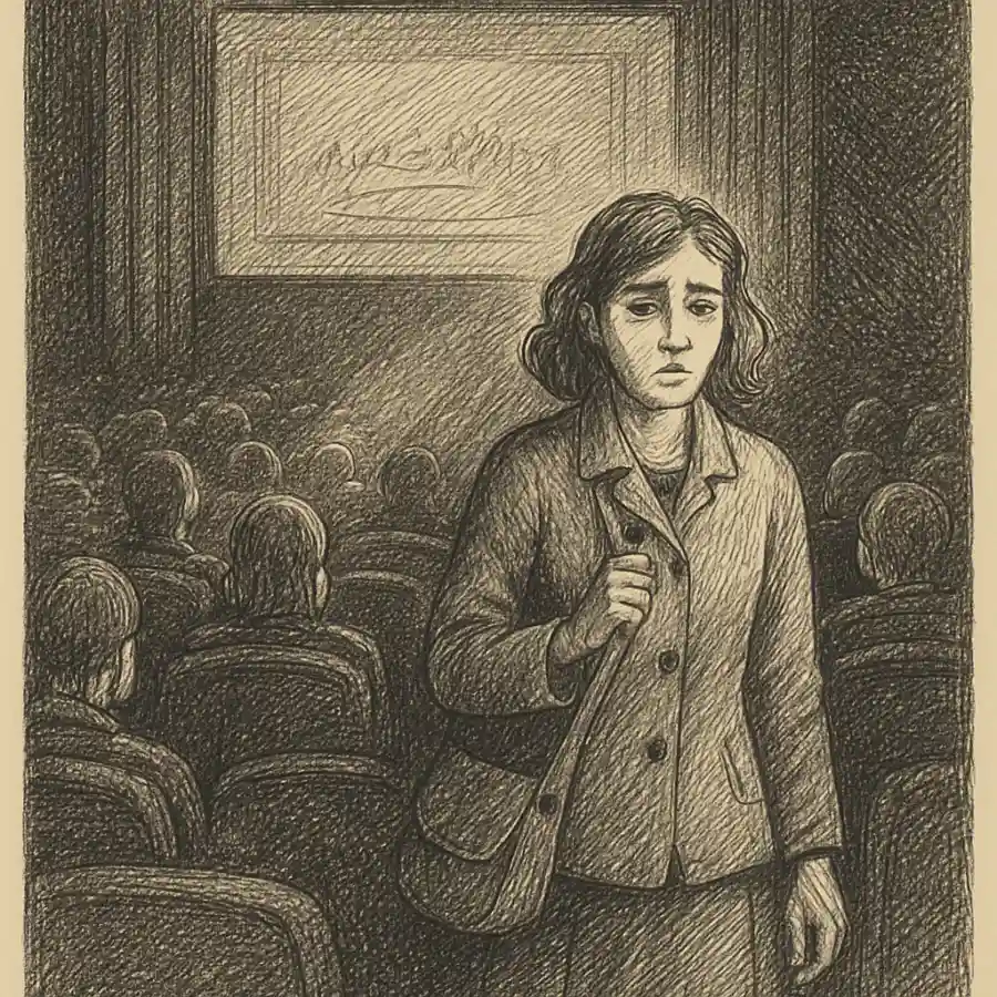 La sala ya estaba a oscuras — ilustración Ilustración en grabado sobre La sala ya estaba a oscuras