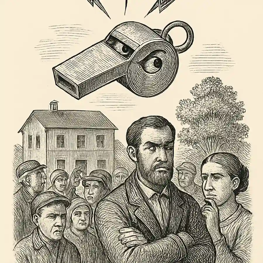 Ilustración en grabado sobre El silbato que aprendió a sospechar