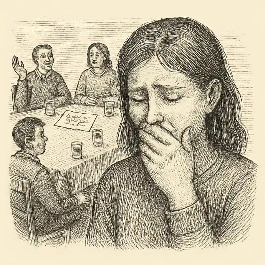Me alegró que se cancelara el plan y me dio vergüenza — ilustración Ilustración en grabado sobre Me alegró que se cancelara el plan y me dio vergüenza