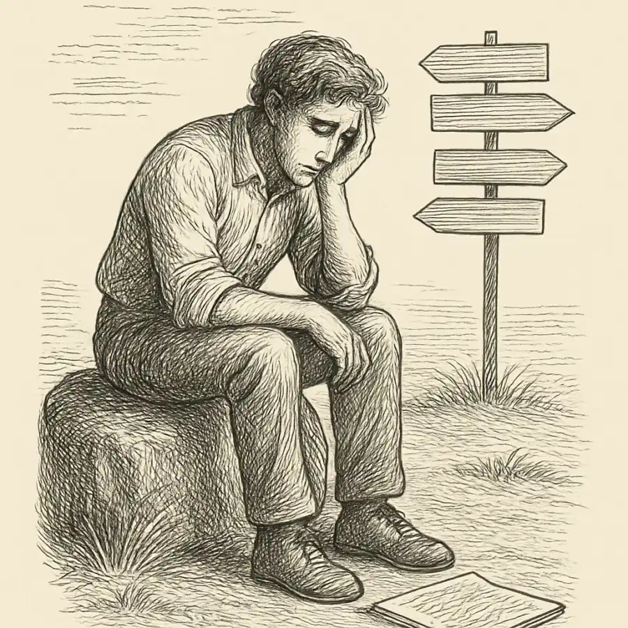 Me pesa que siempre pregunten qué sigue — ilustración Ilustración en grabado sobre Me pesa que siempre pregunten qué sigue