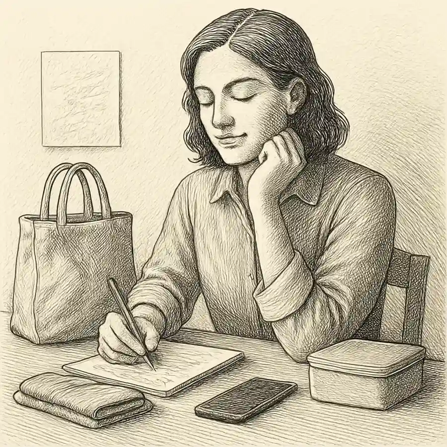Preparé unas cosas para mañana y eso me bastó — ilustración Ilustración en grabado sobre Preparé unas cosas para mañana y eso me bastó