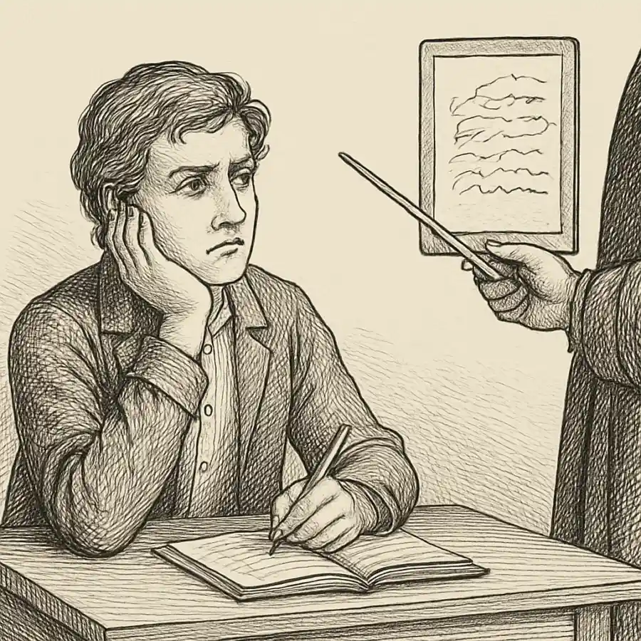 Me incomoda que nos enseñen a contestar sin entender — ilustración Ilustración en grabado sobre Me incomoda que nos enseñen a contestar sin entender