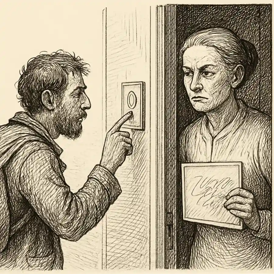 Ilustración en grabado sobre Nos cambia el tono según quién toca timbre