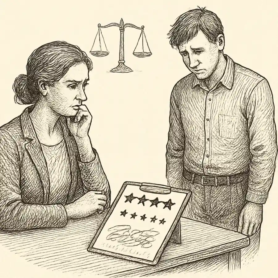 Lo de puntuar bien aunque no estuvo bien — ilustración Ilustración en grabado sobre Lo de puntuar bien aunque no estuvo bien