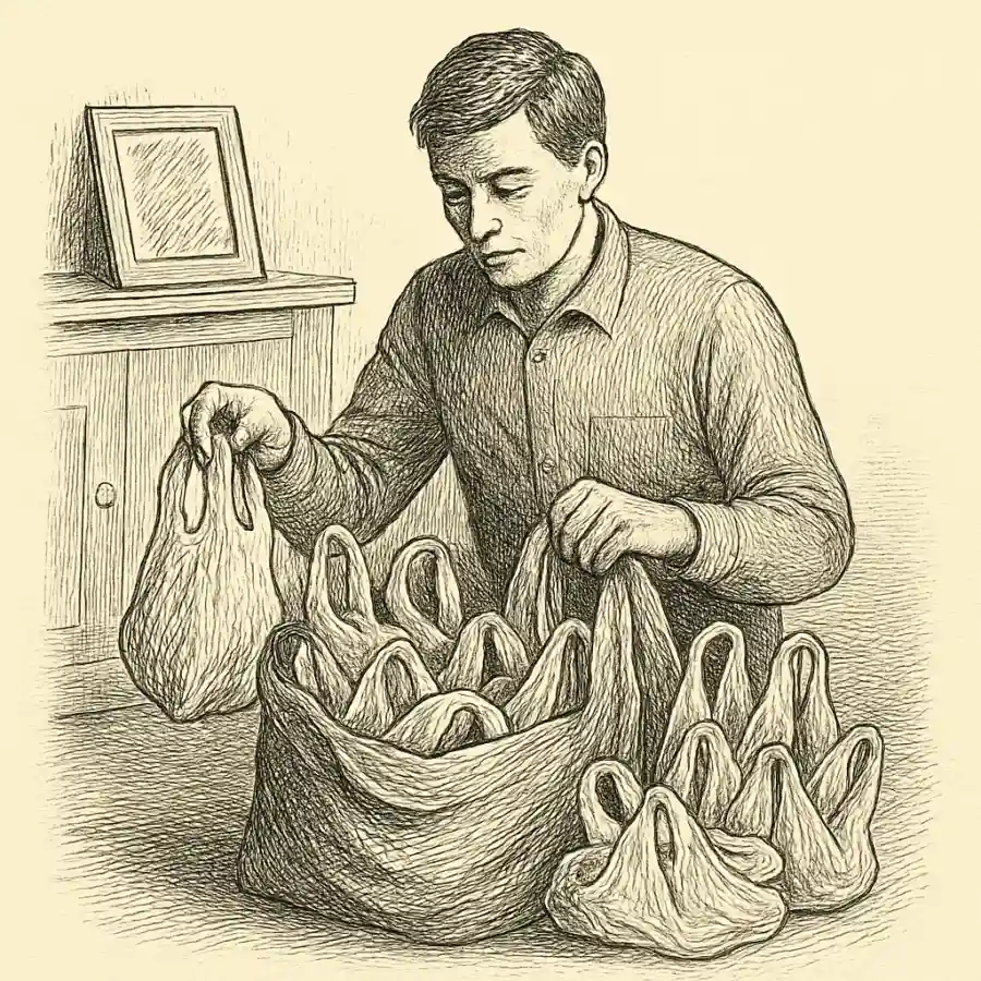 Ilustración en grabado sobre Hoy ordené una bolsa llena de bolsas