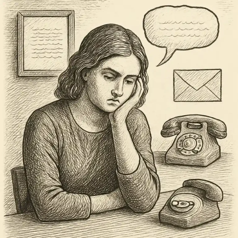 Ilustración en grabado sobre Estoy contestando tarde porque no sé cómo estar