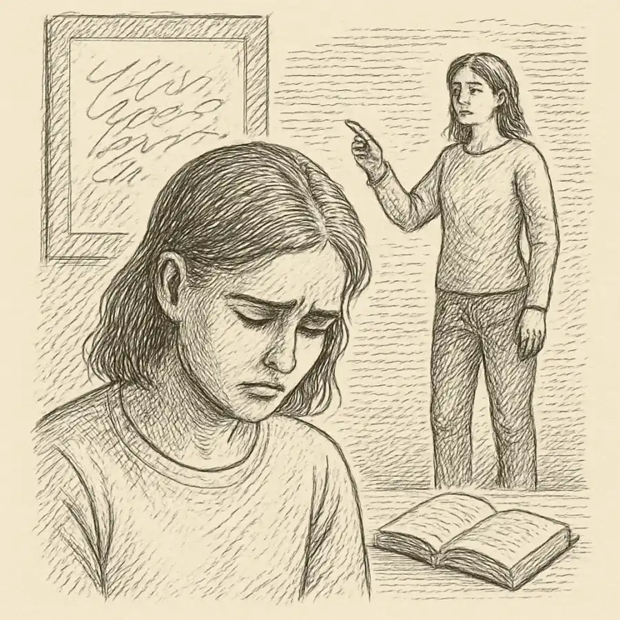 Me hablo como si siempre estuviera fallando — ilustración Ilustración en grabado sobre Me hablo como si siempre estuviera fallando