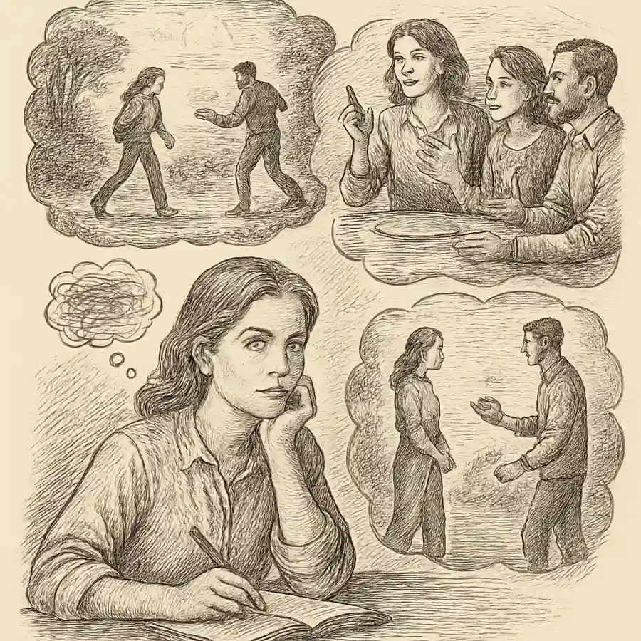 Me salió contarla mejor de lo que fue — ilustración Ilustración en grabado sobre Me salió contarla mejor de lo que fue