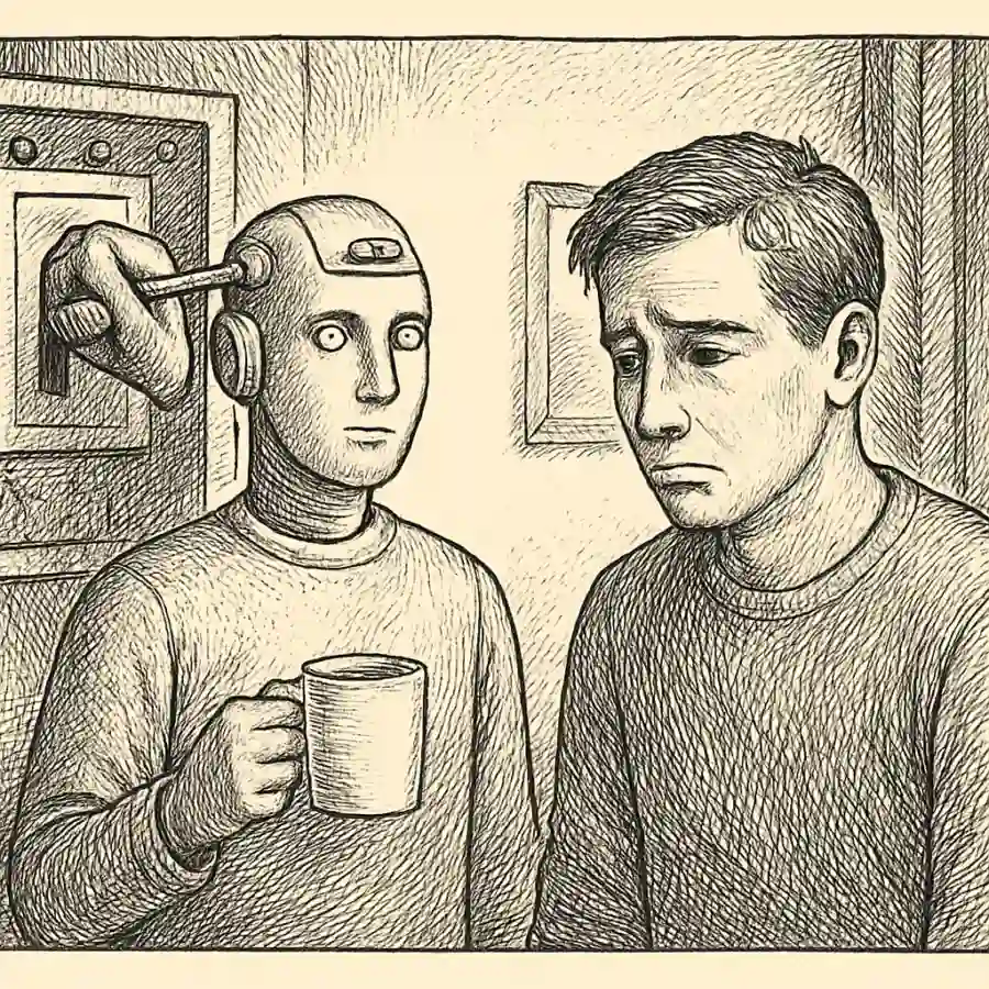 Me está dando miedo vivir en piloto automático — ilustración Ilustración en grabado sobre Me está dando miedo vivir en piloto automático