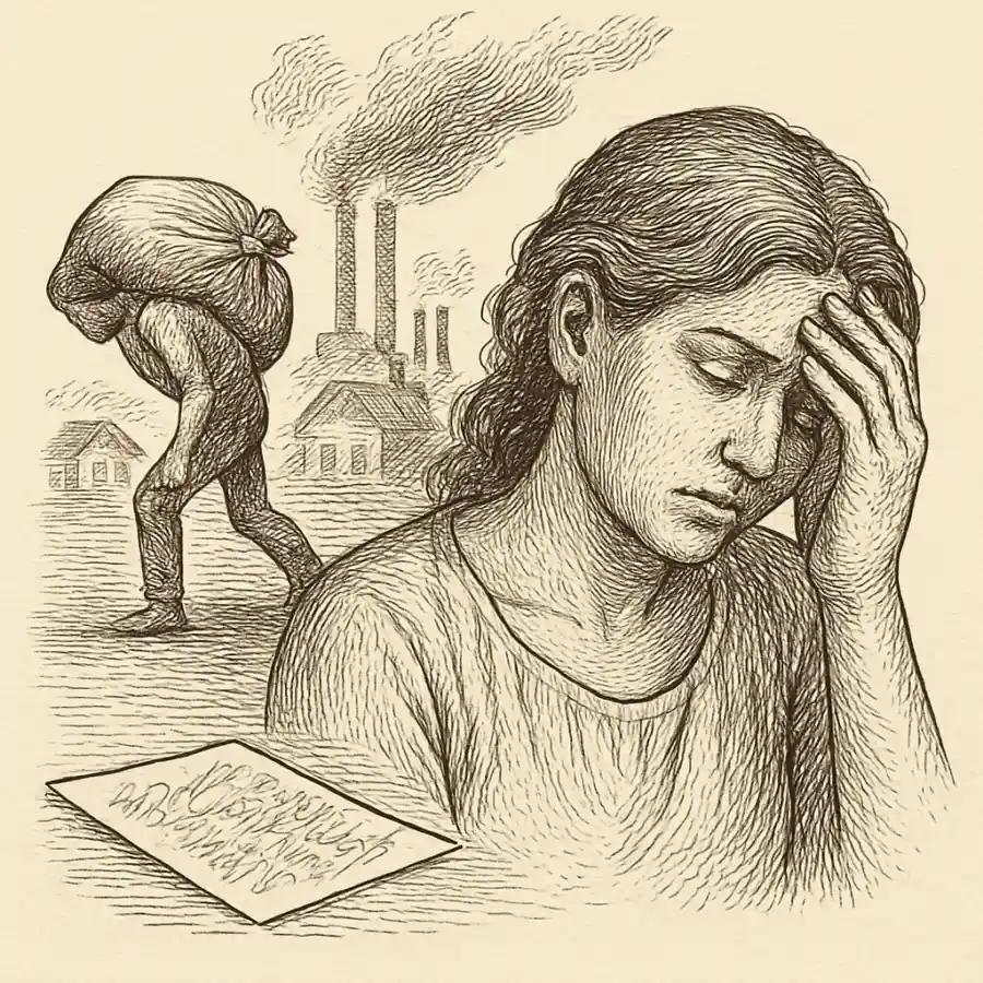 Ilustración en grabado sobre Nos enseñaron a resolver y ya cansa