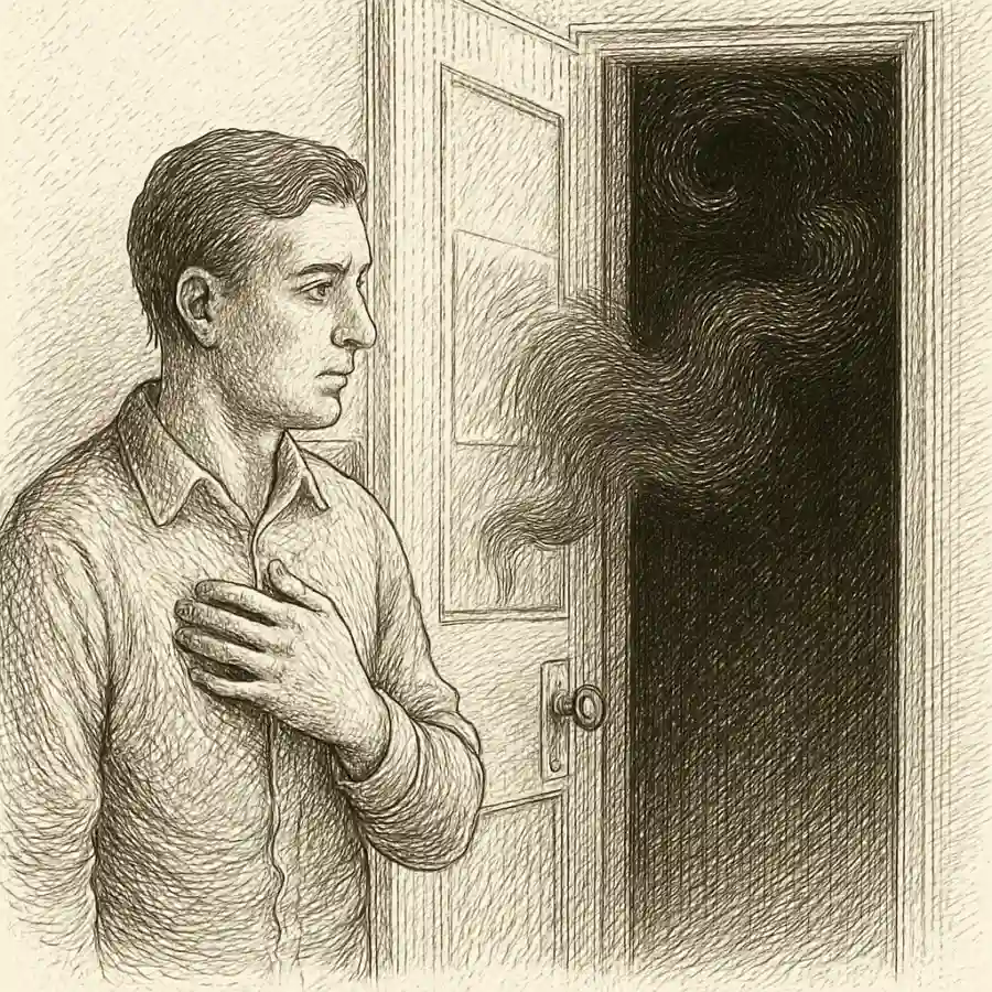 Ilustración en grabado sobre El misterio no se resuelve: se te mete adentro