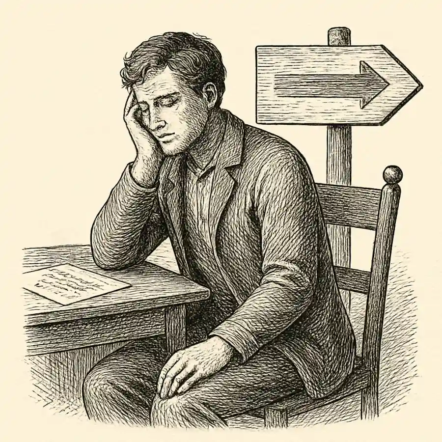 Ilustración en grabado sobre Me da pena admitir que a veces prefiero quedarme a medias