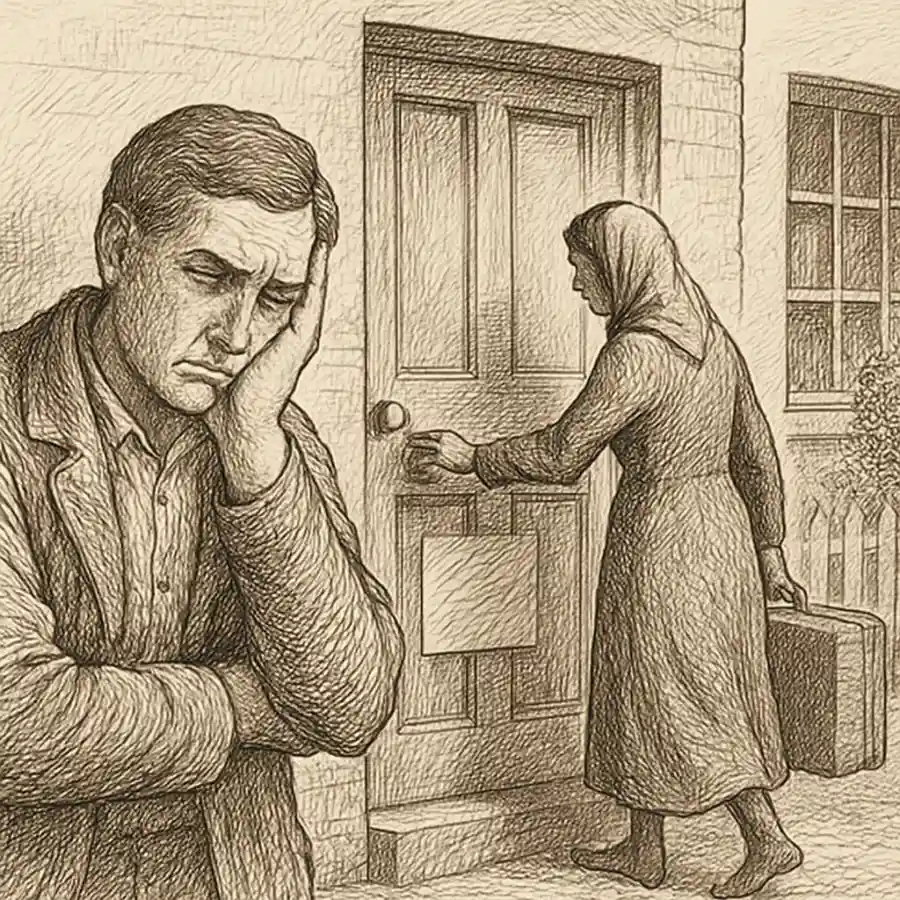 Me pesa prestar mi dirección para que alguien más entre — ilustración Ilustración en grabado sobre Me pesa prestar mi dirección para que alguien más entre