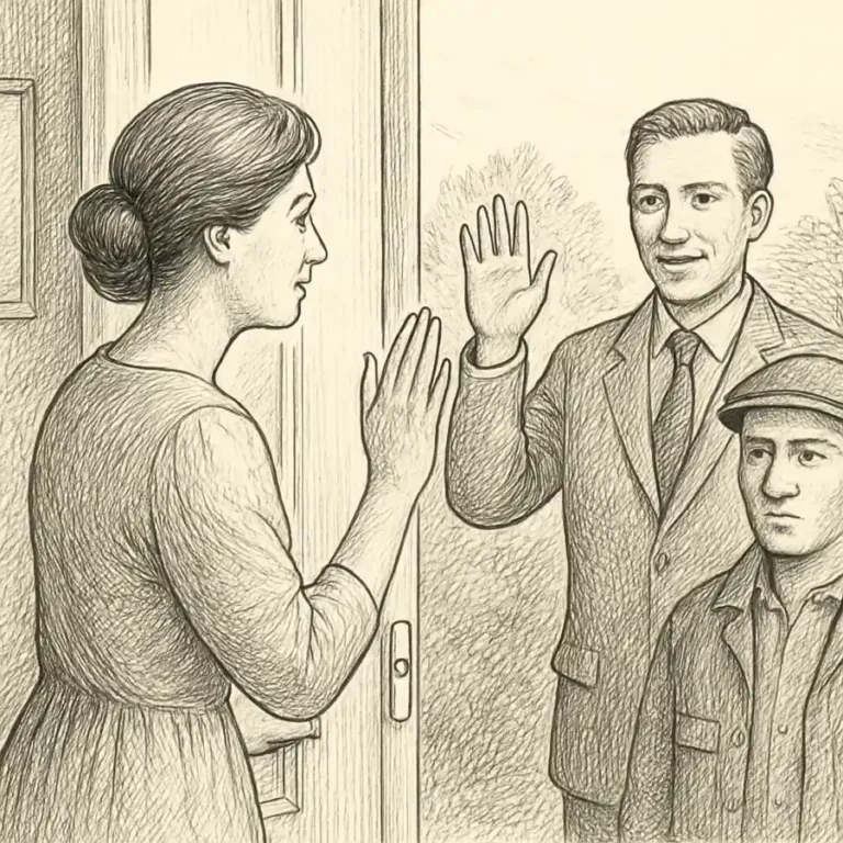 Ilustración en grabado sobre Saludamos distinto según quién toca el timbre