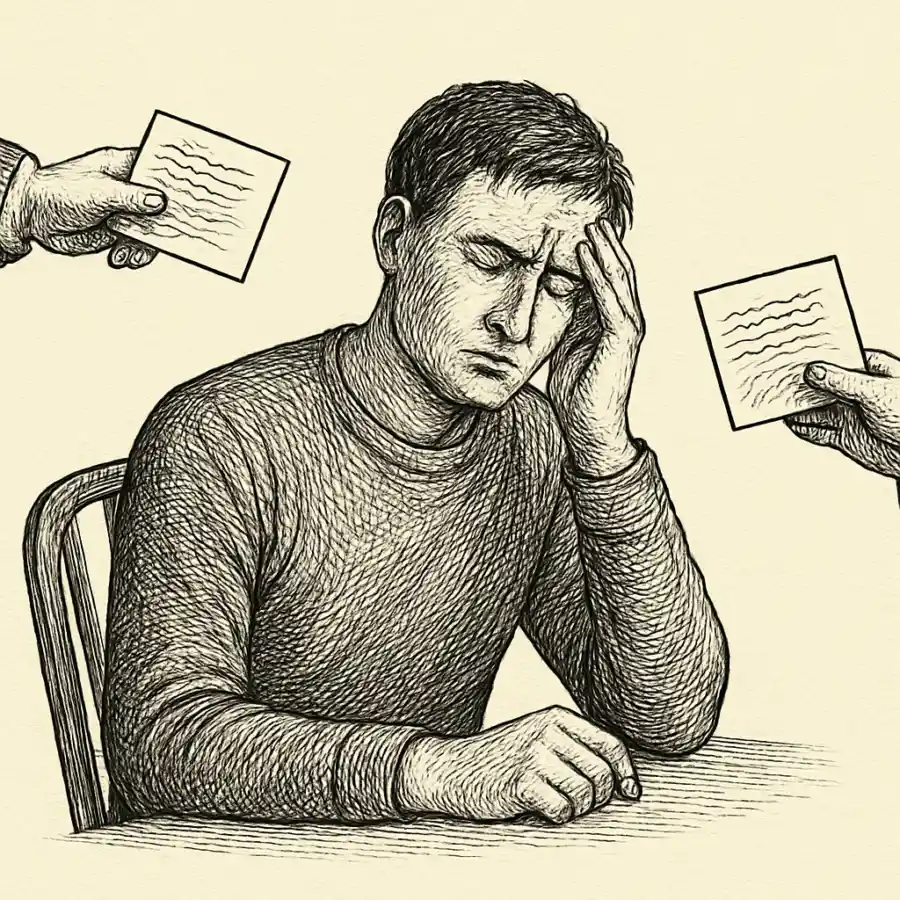 Ilustración en grabado sobre Quiero dejar de tratar cada favor como si fuera una emergencia
