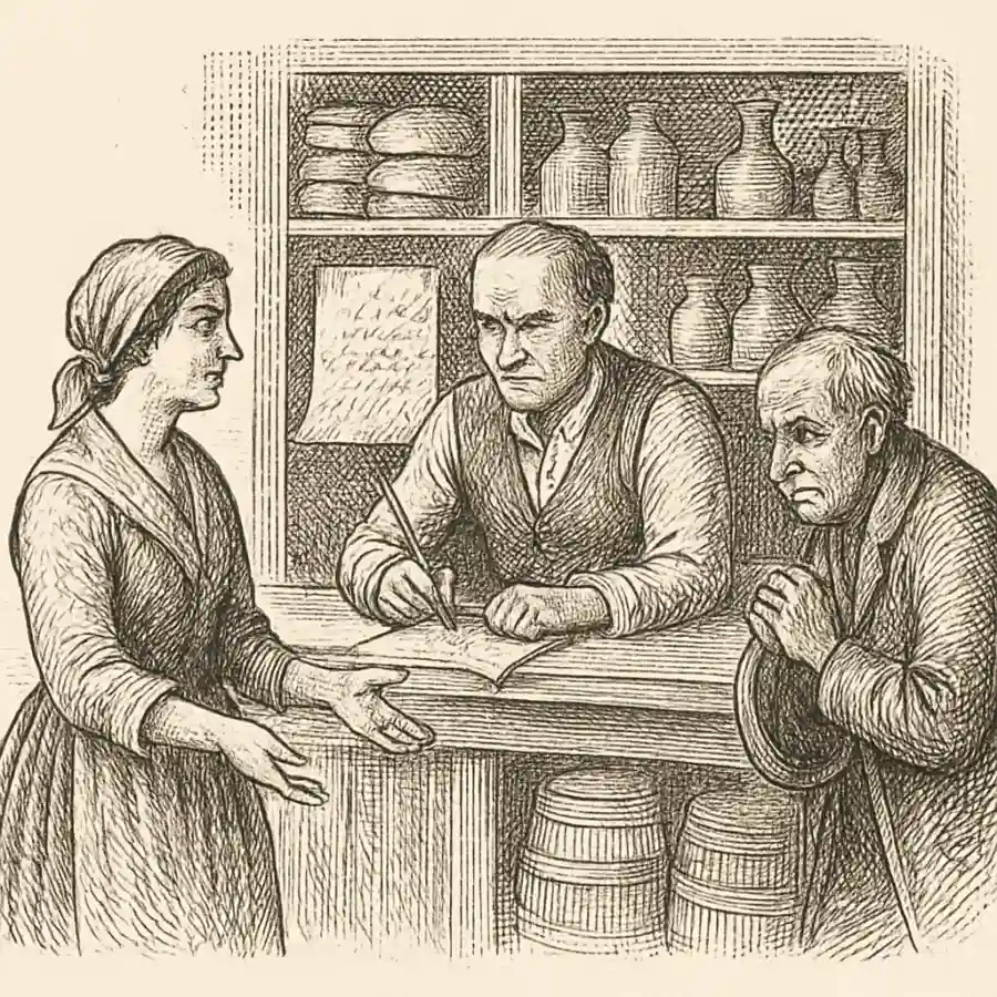 Ilustración en grabado sobre Se fía distinto según quién pregunta
