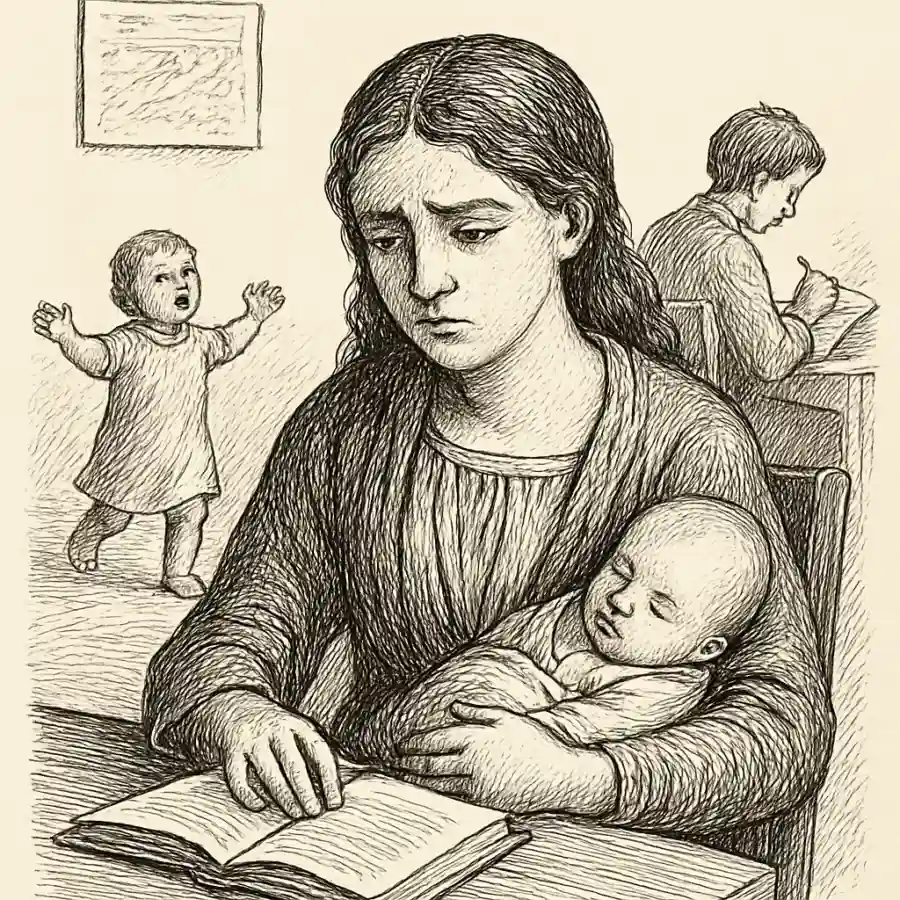 Ilustración en grabado sobre ¿Quién aprende a cuidar dejando de estudiar?