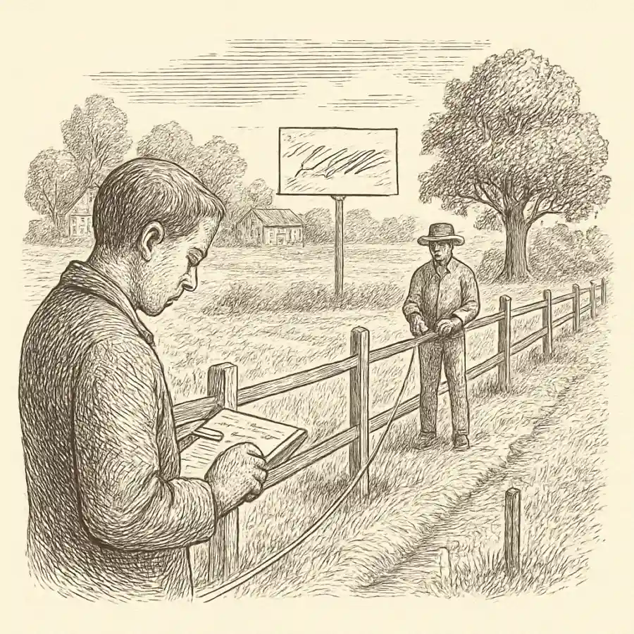 Ilustración en grabado sobre El lindero entre medir y pertenecer