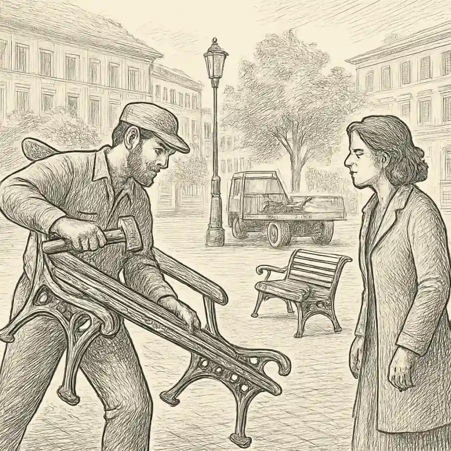 Ilustración en grabado sobre Ordenar la plaza quitando dónde sentarse