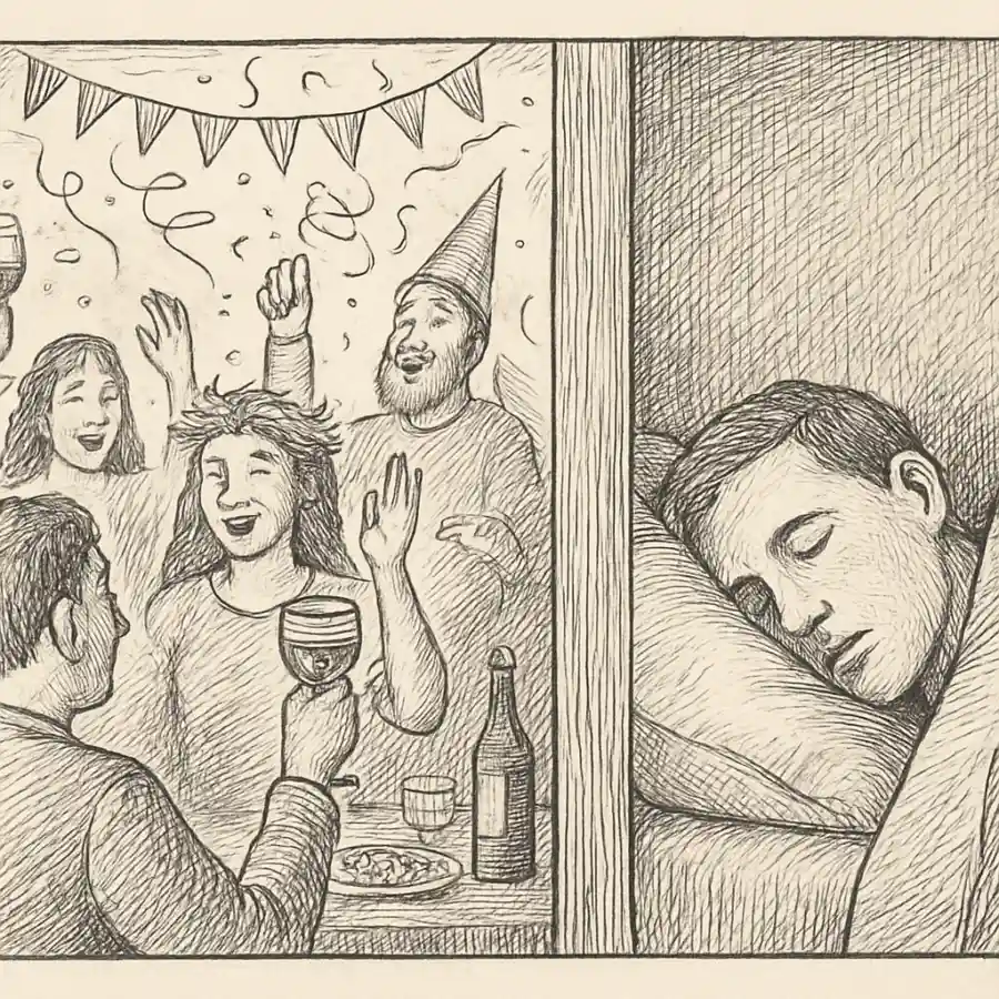 Ilustración en grabado sobre Celebrar juntos y descansar a escondidas