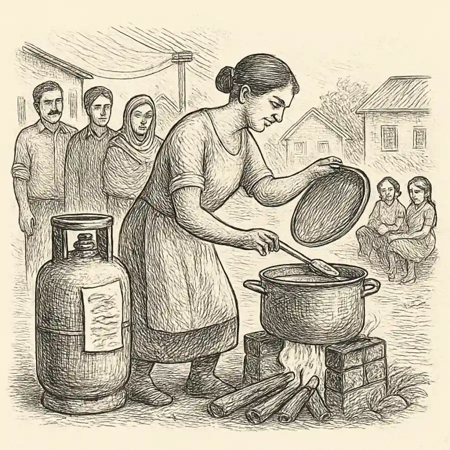 Ilustración en grabado sobre Se cocina donde la lista alcanza
