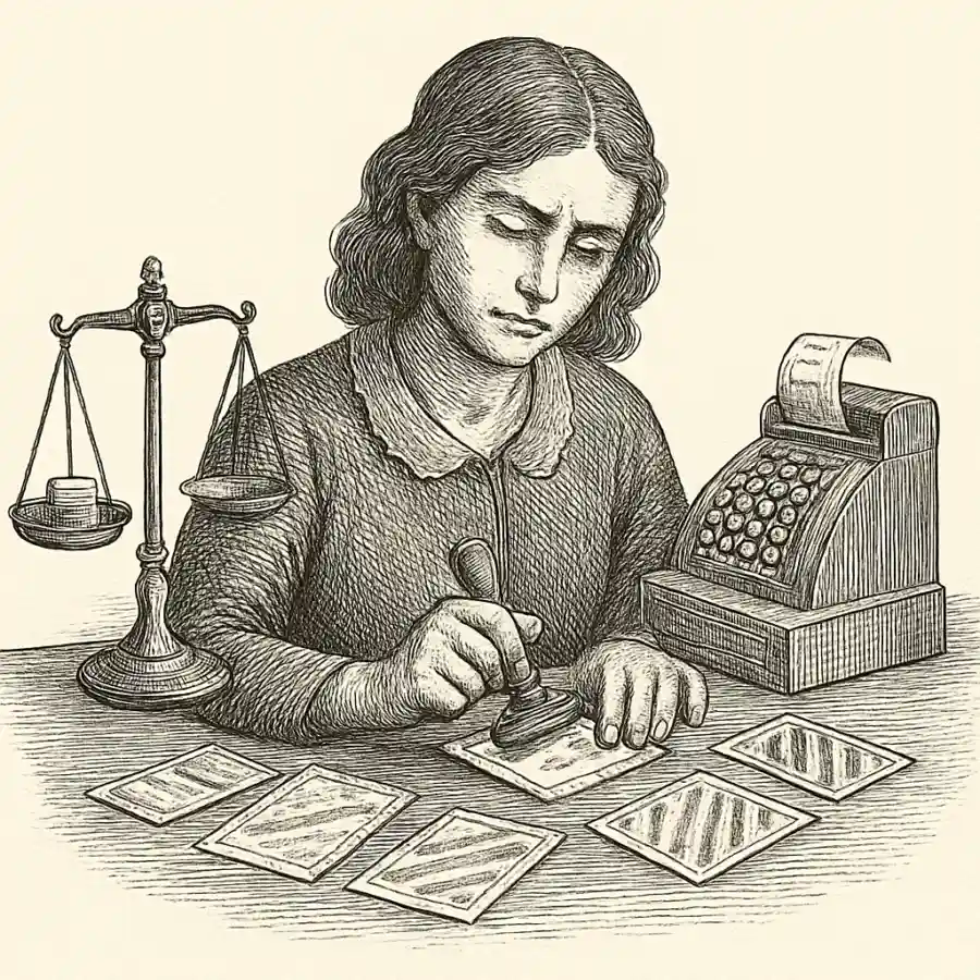 Ilustración en grabado sobre Hacer justicia con descuentos ajenos