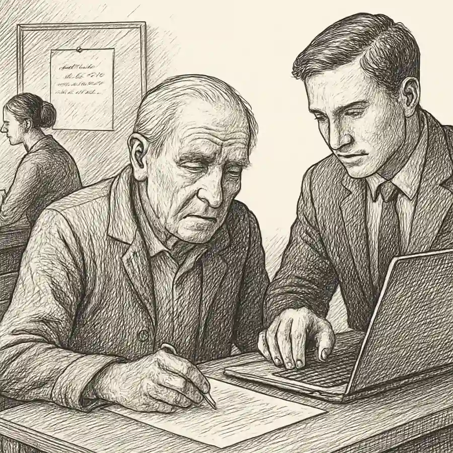 Ilustración en grabado sobre Se terceriza la ayuda que debería venir incluida