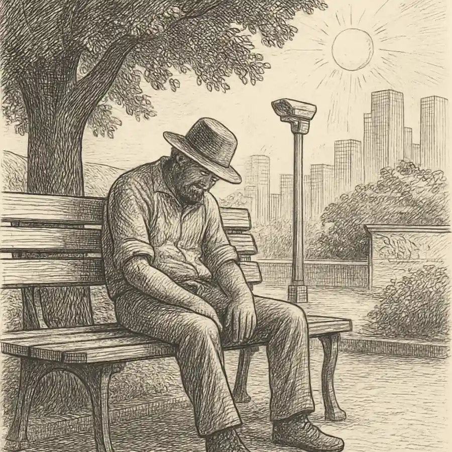 Ilustración en grabado sobre Se descansa del calor bajo vigilancia