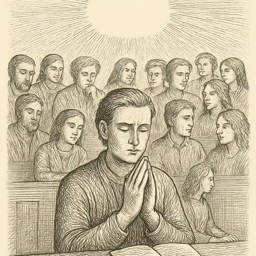 Ilustración en grabado sobre ¿Quién reza cuando rezo por encargo?