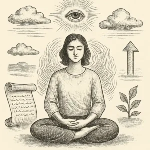 Ilustración en grabado sobre Beneficios de la Meditación