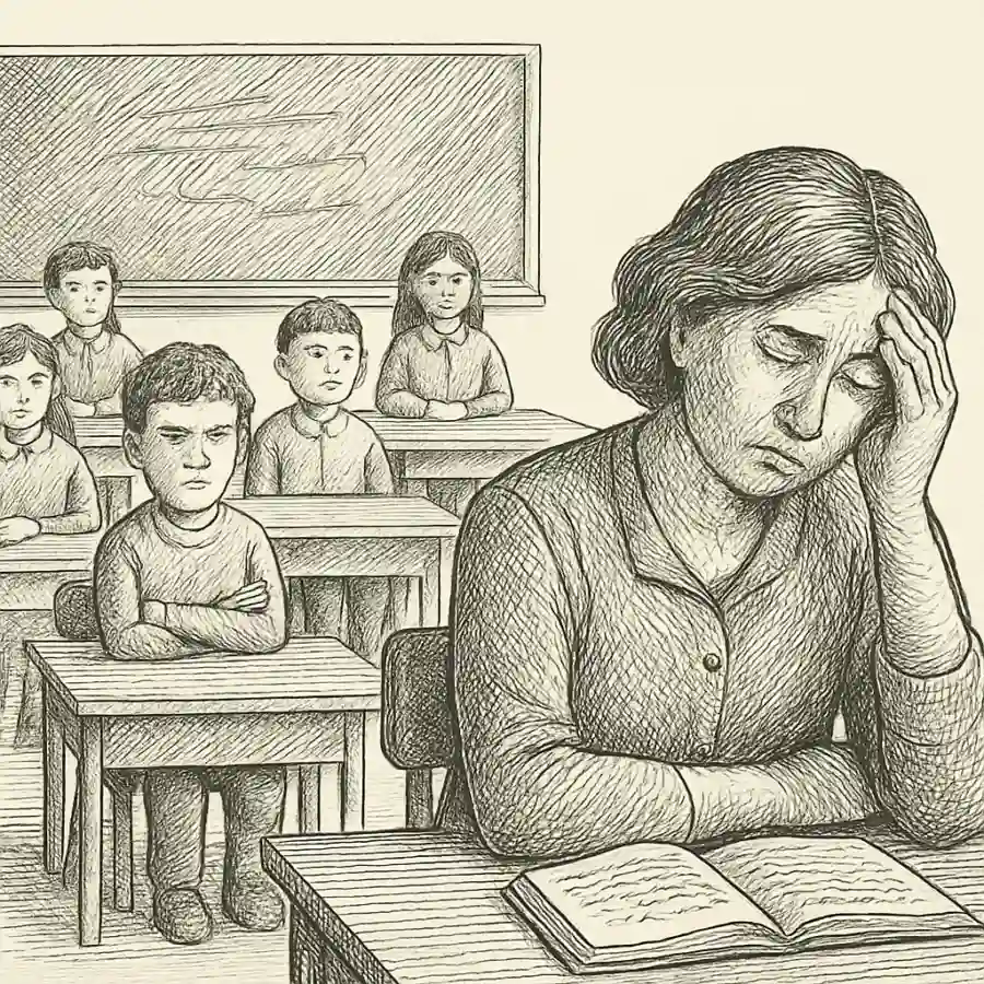 Ilustración en grabado sobre La ausencia que ordena el aula