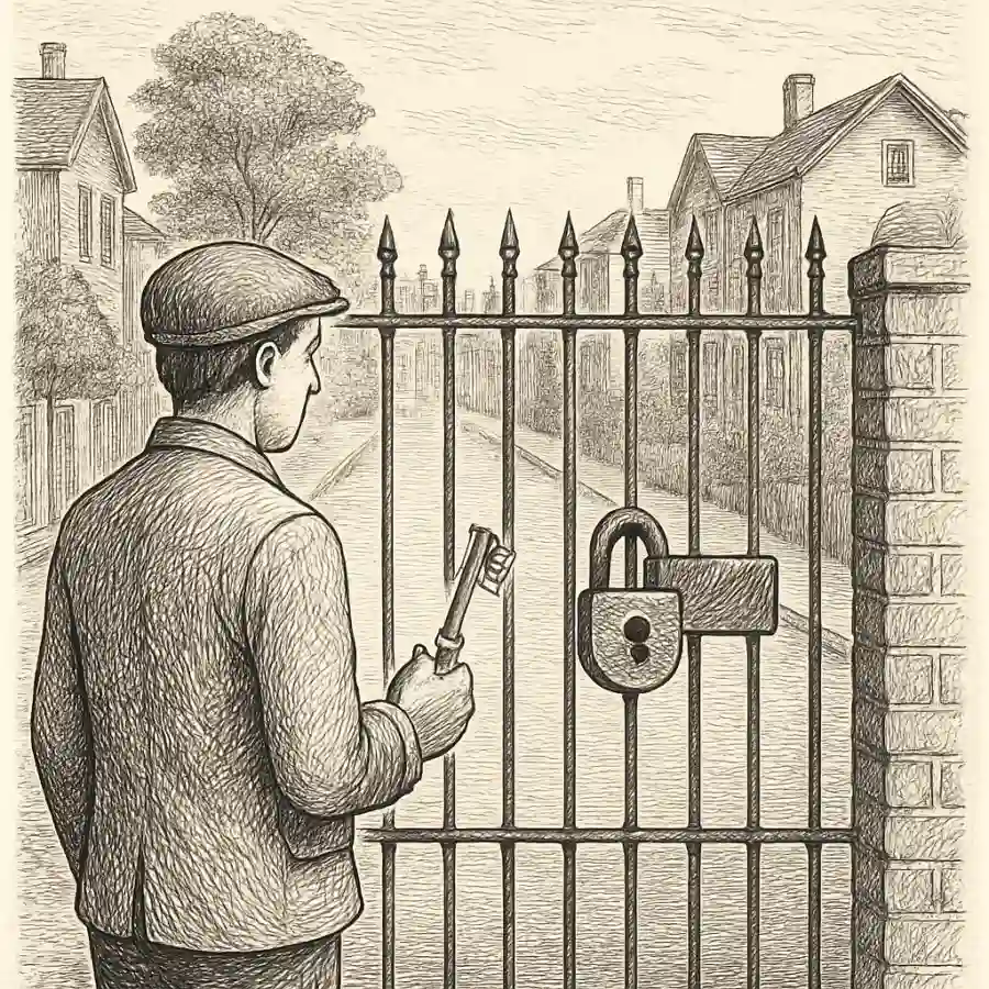 Ilustración en grabado sobre La calle pública con llave privada