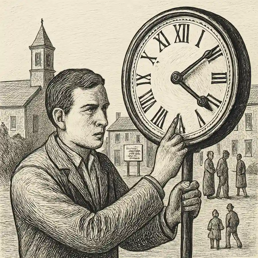 Ilustración en grabado sobre Adelantar el reloj y atrasar la verdad