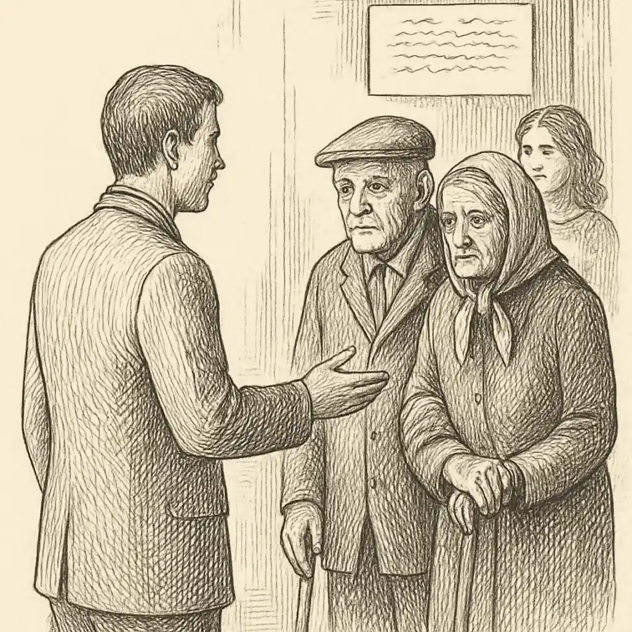 Ilustración en grabado sobre Darles prioridad y mandarlos al frente