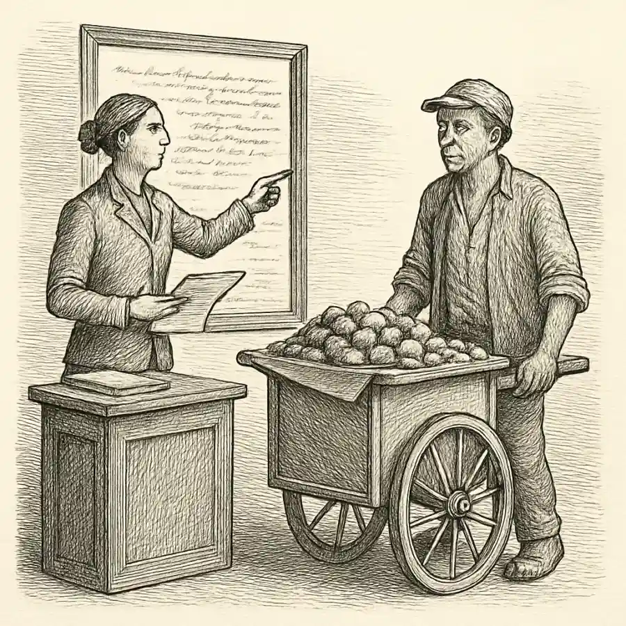 Ilustración en grabado sobre Cumplir para quedar afuera