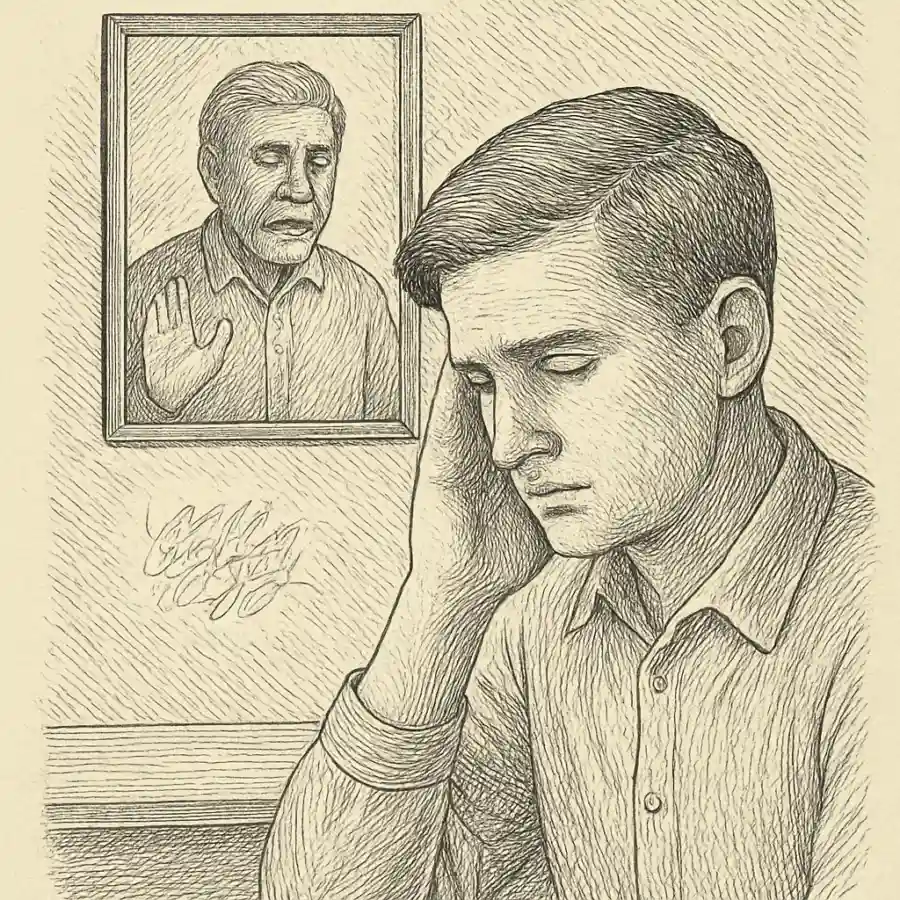 Ilustración en grabado sobre Me dio pena haberle bajado volumen a mi papá