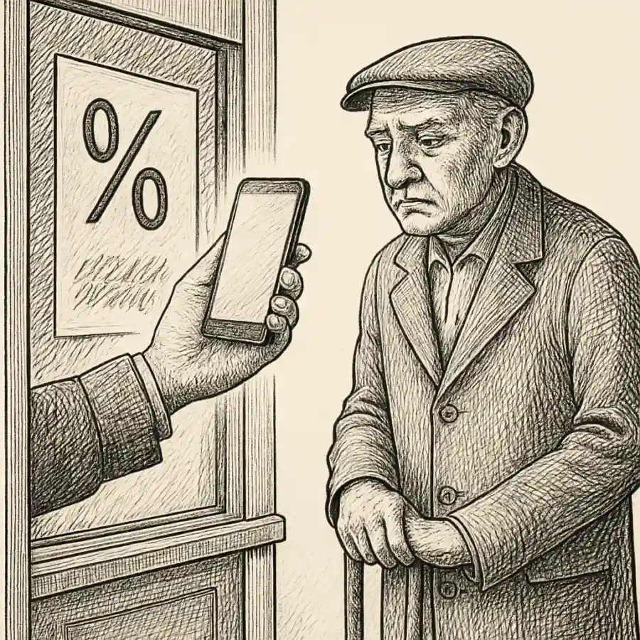 Ilustración en grabado sobre Descuento para todos, si sabés entrar