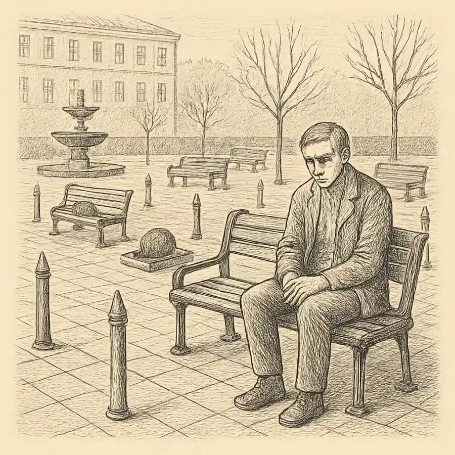 Ilustración en grabado sobre Se diseñan plazas donde nadie pueda quedarse