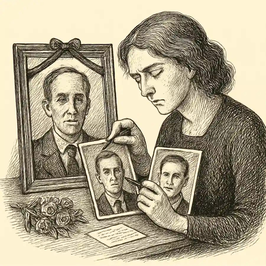 Ilustración en grabado sobre Honrar al muerto y retocarle la verdad