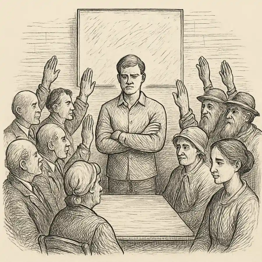Ilustración en grabado sobre Aprobar por unanimidad lo que nadie eligió