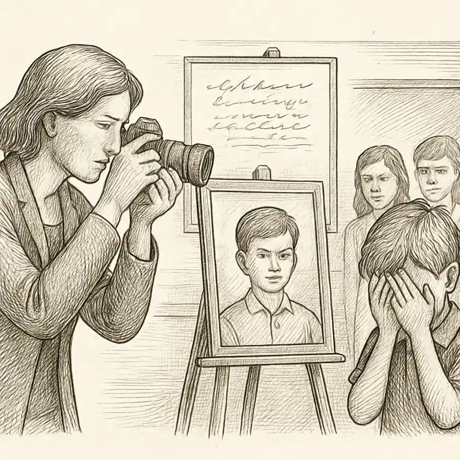 Ilustración en grabado sobre Proteger la infancia, publicar la prueba