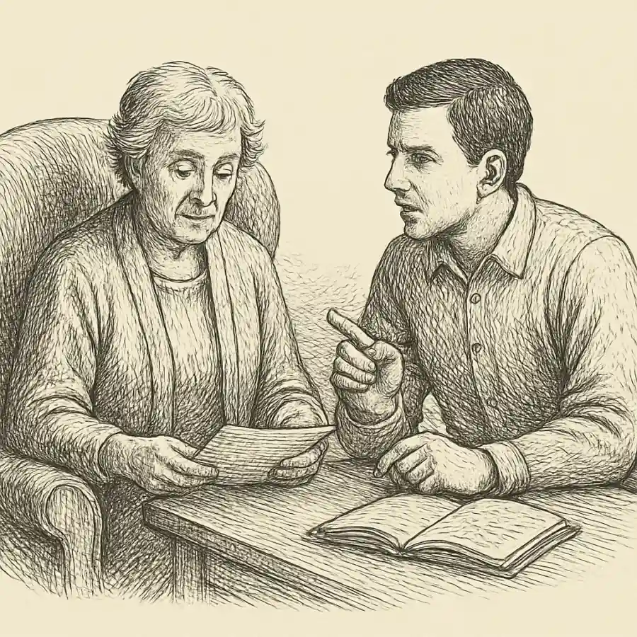 Ilustración en grabado sobre Cuidar a mi madre preguntándole todo