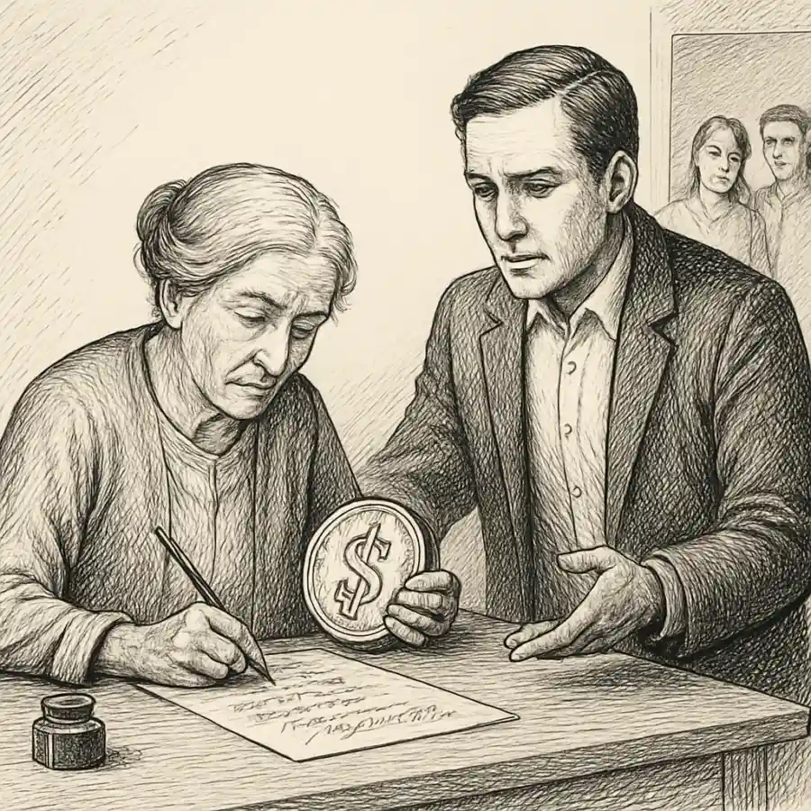 Ilustración en grabado sobre Respetar su decisión y facilitar el daño