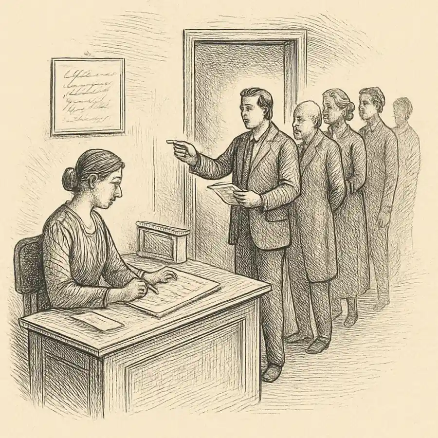 Ilustración en grabado sobre Se ordena la fila hasta hacerla invisible